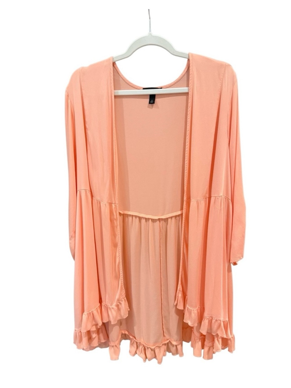 Torrid Size 2 2X Peach Coral Ruffle Open Front Cardigan Kimono 3/4 Sleeve